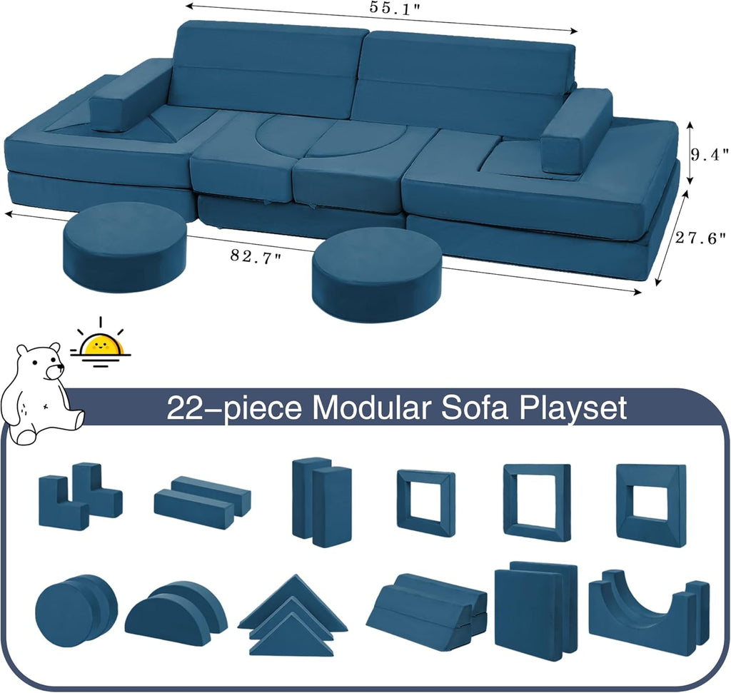 22Pcs Modular Kids Play Coach - Kids Couch for Playroom Bedroom Living Rooms Toddler Sofa for Inspiring Child Creativity,Children Convertible Foam Sofa