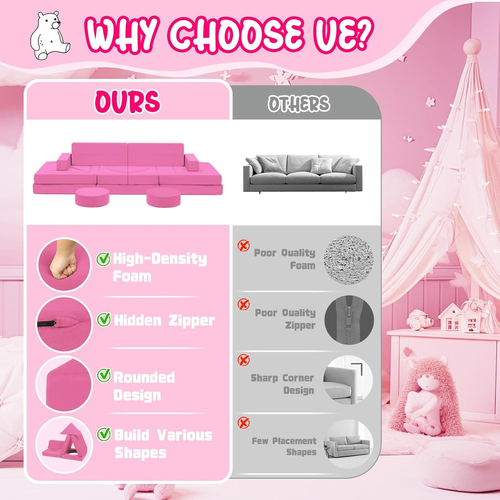 22Pcs Modular Kids Play Coach - Kids Couch for Playroom Bedroom Living Rooms Toddler Sofa for Inspiring Child Creativity,Children Convertible Foam Sofa