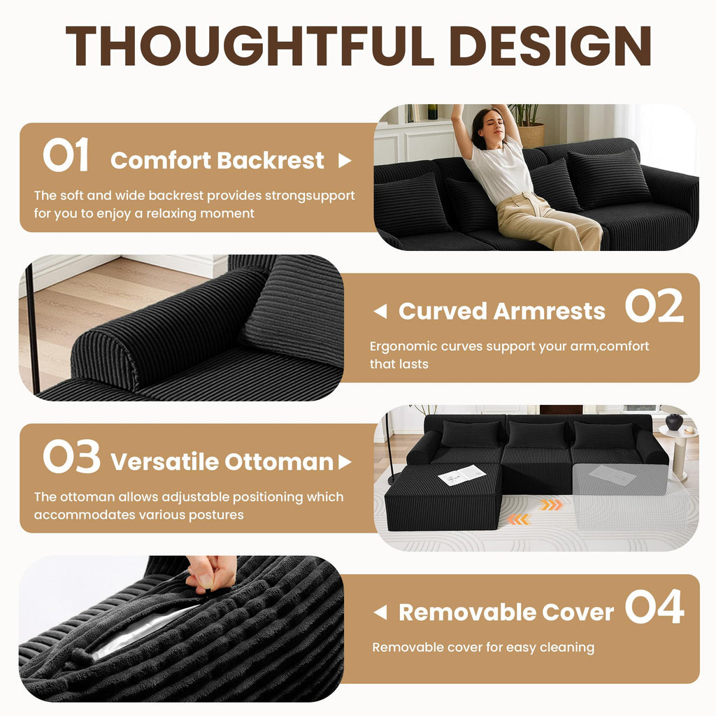 A04 Winzoo 116” Modular Sectional Cloud Couches with L Shaped Chaise