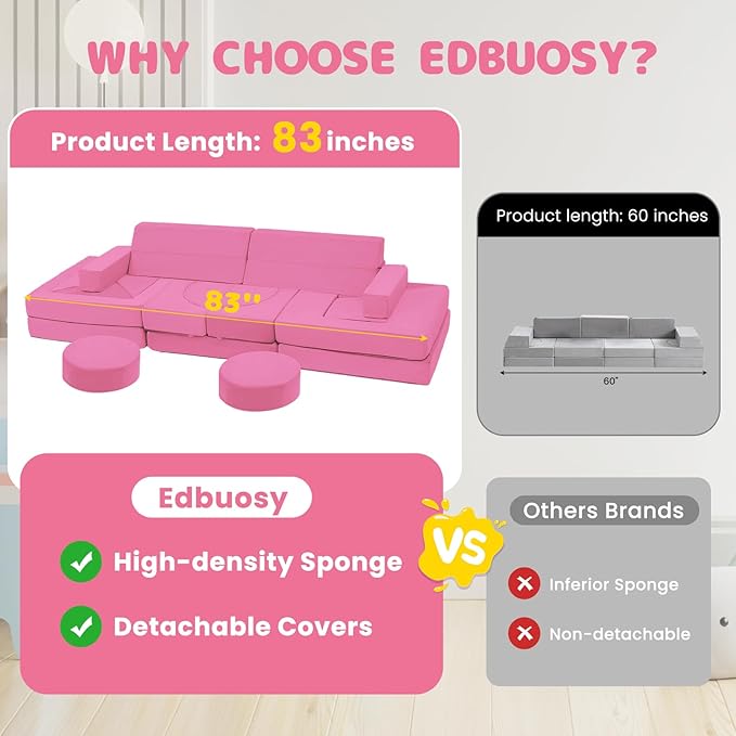 【K01】Light Purple Pink 22Pcs Modular Kids Play Couch-Inspiring Child Creativity,Children Convertible Foam Sofa