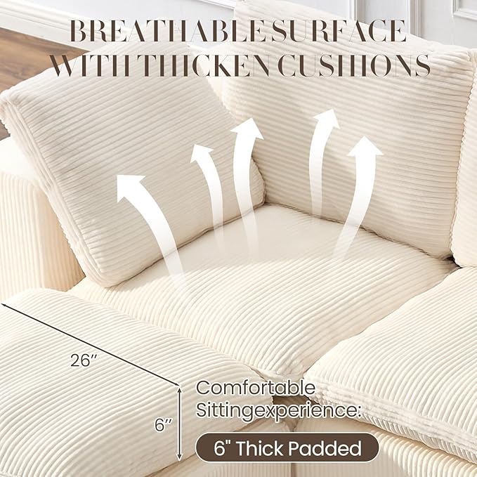 #A01 Beige L-Shaped Couch Modular Sectional Sofa, 3 Seat Comfy Cloud Couch Chaise, with Sponge Cushion