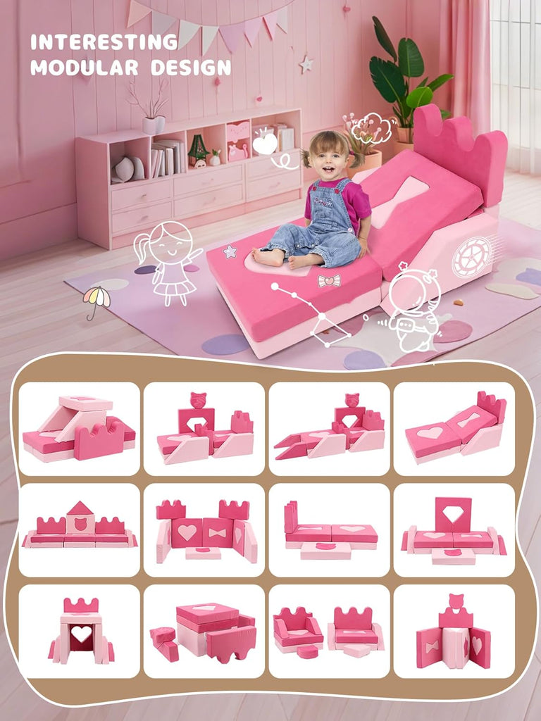 20Pcs Modular Kids Play Couch - Pink Kids Couch for Inspiring Child