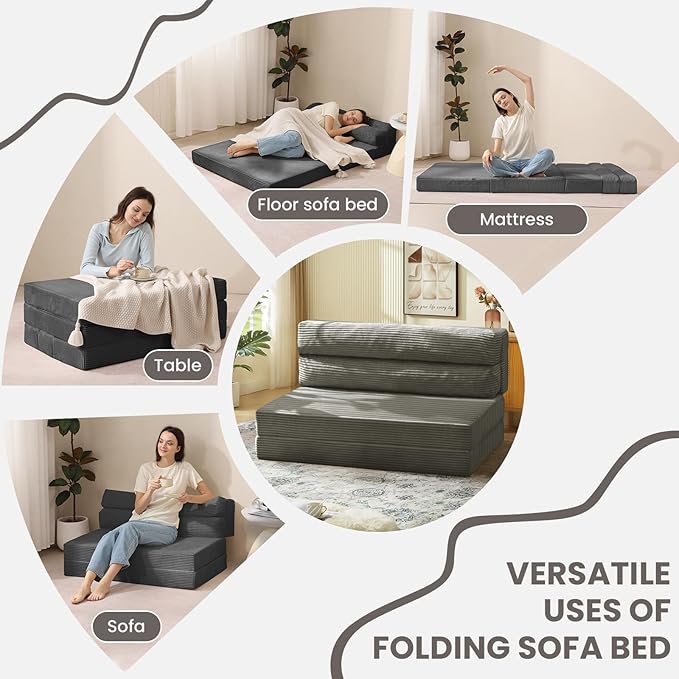 Grey Folding Sleeper Sofa Matress with Pilow Foldable,2 in 1 Pull Out Loveseat Sofa Portable Chair Bed(复制)