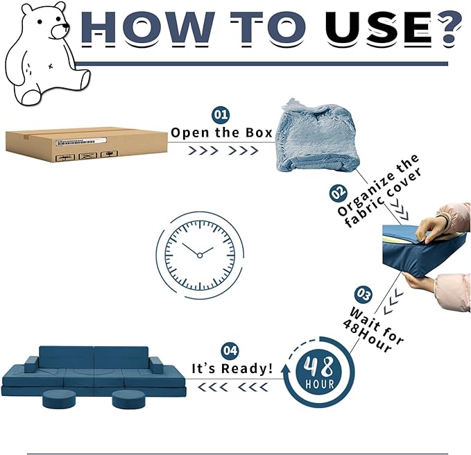 【K01】Blue 22Pcs Modular Kids Play Couch-Inspiring Child Creativity,Children Convertible Foam Sofa