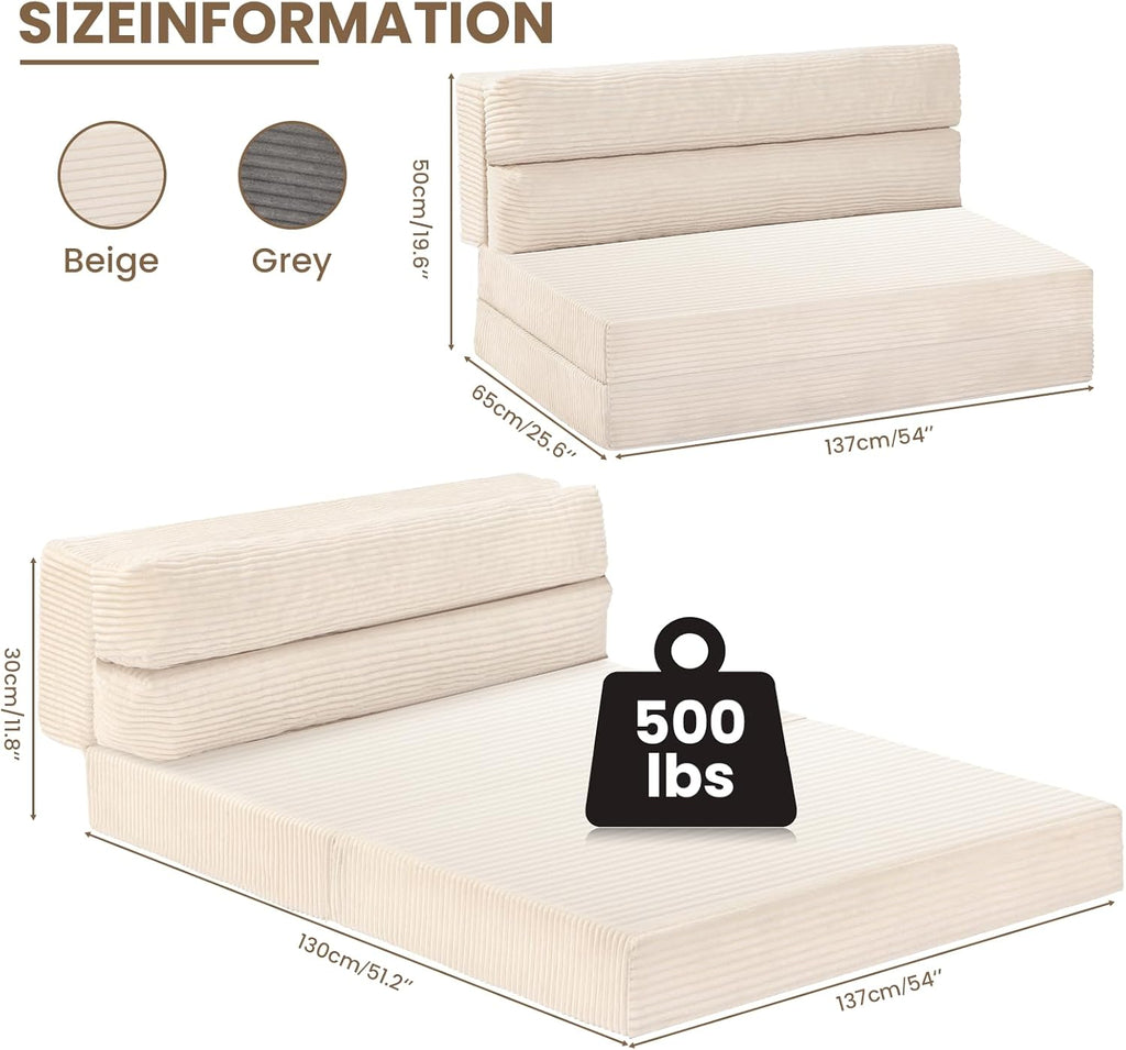 Beige Folding Sleeper Sofa Matress with Pilow Foldable,2 in 1 Pull Out Loveseat Sofa Portable Chair Bed