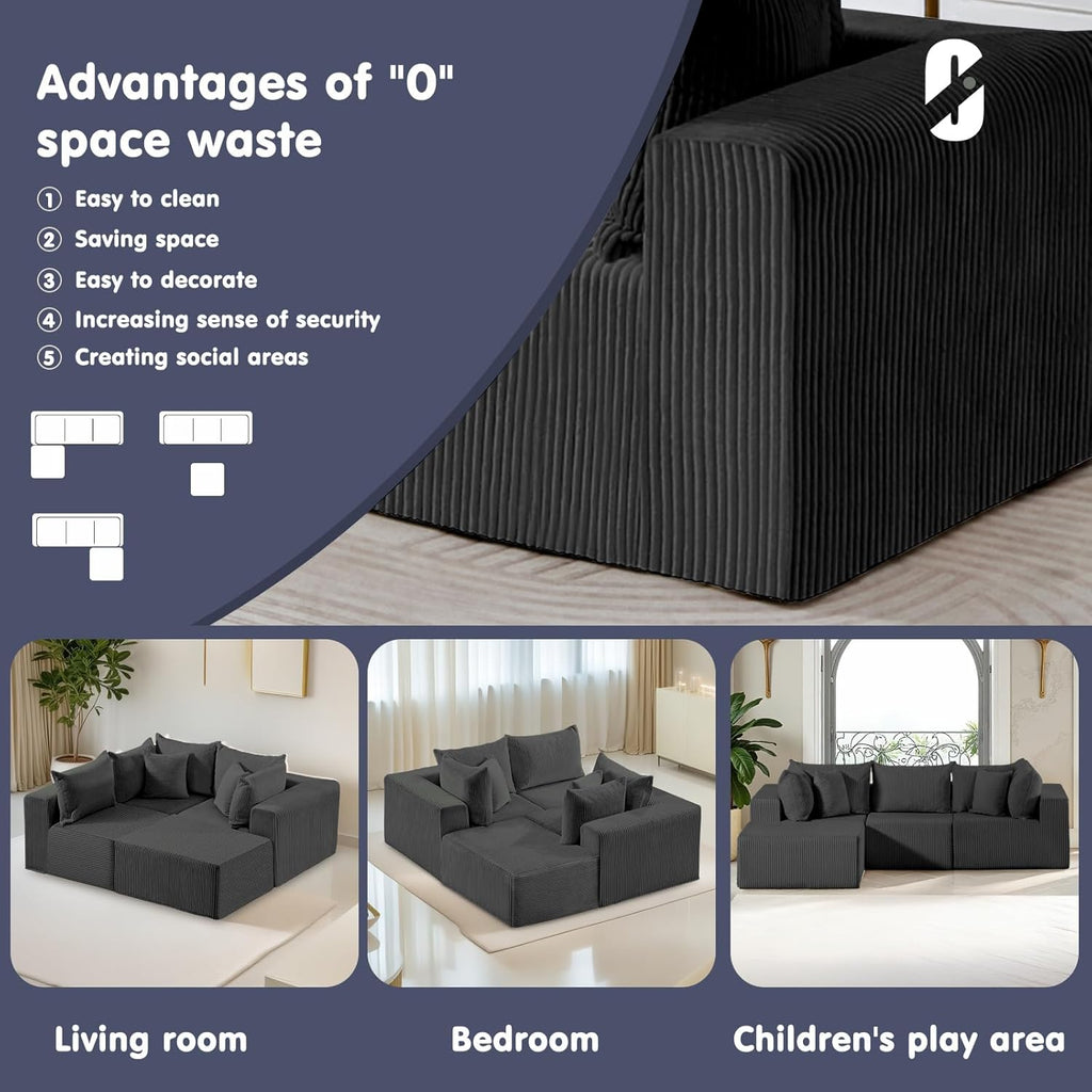 #A02 (Black)104" Cloud Sectional Couch with L-Shape Chaise,4 Seat Couches for Living Room Bedroom