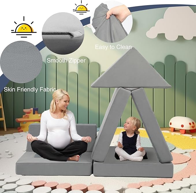 【K01】Grey 22Pcs Modular Kids Play Couch-Inspiring Child Creativity,Children Convertible Foam Sofa