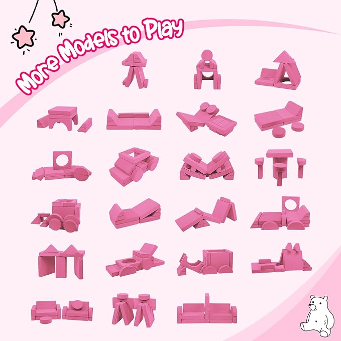 【K01】Light Purple Pink 22Pcs Modular Kids Play Couch-Inspiring Child Creativity,Children Convertible Foam Sofa