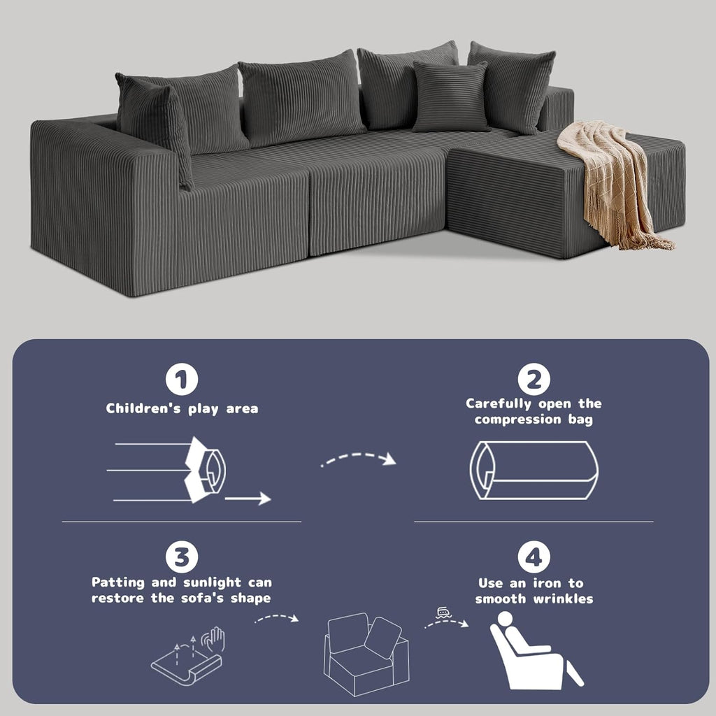 #A02 (Grey)104" Cloud Sectional Couch with L-Shape Chaise,4 Seat Couches for Living Room Bedroom