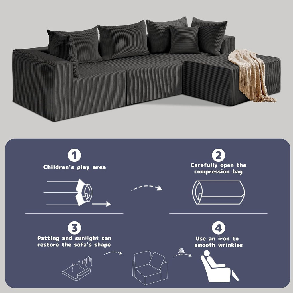 #A02 (Black)104" Cloud Sectional Couch with L-Shape Chaise,4 Seat Couches for Living Room Bedroom