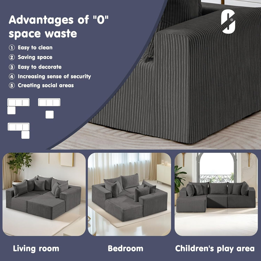 #A02 (Grey)104" Cloud Sectional Couch with L-Shape Chaise,4 Seat Couches for Living Room Bedroom