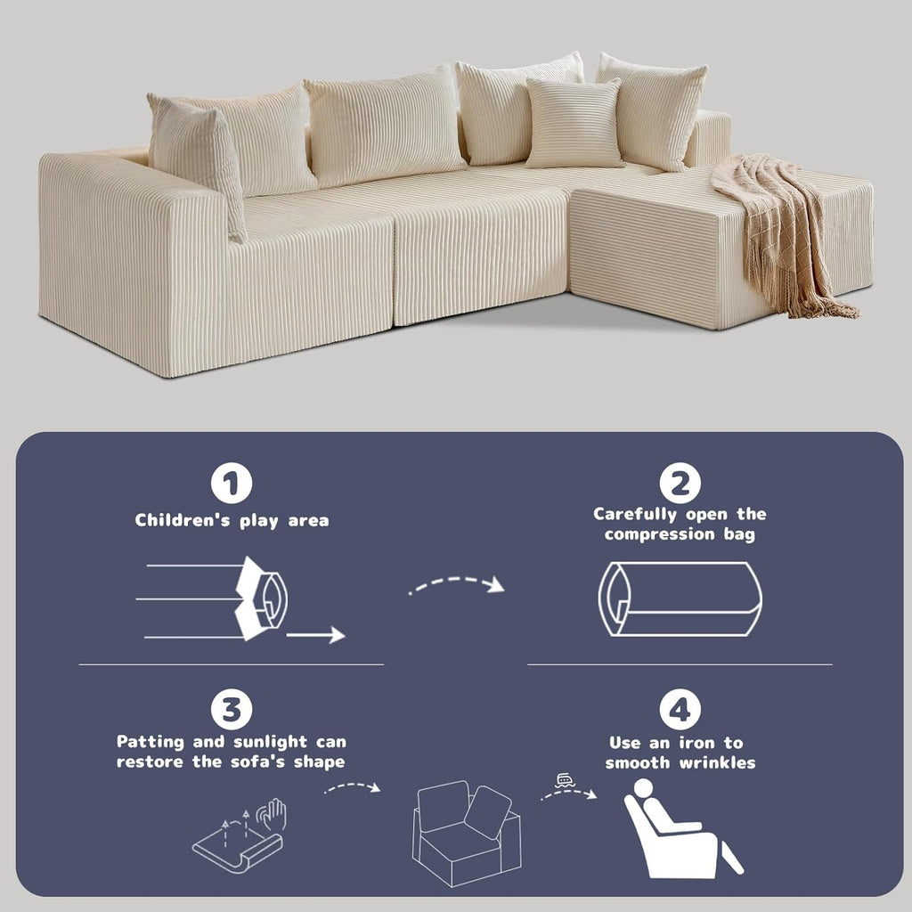 #A02 (Beige)104" Cloud Sectional Couch with L-Shape Chaise,4 Seat Couches for Living Room Bedroom