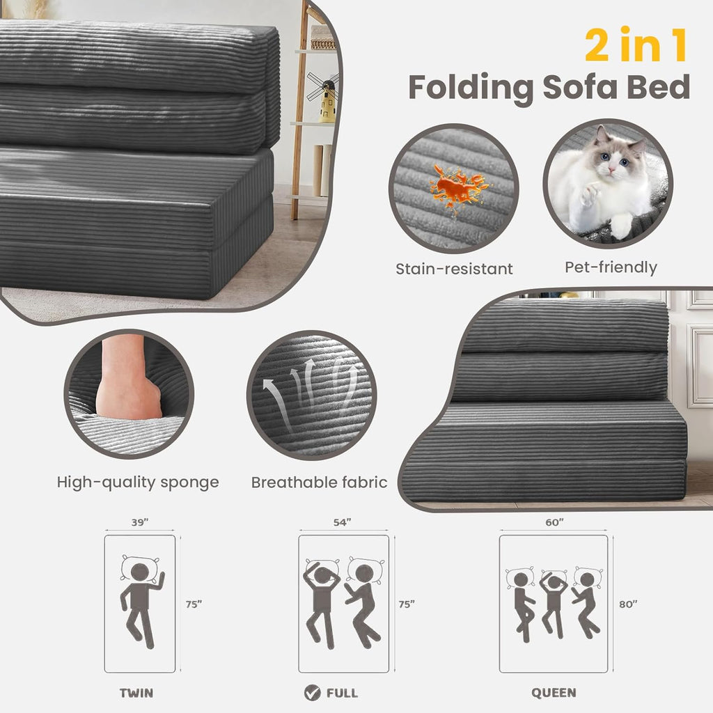 Grey Folding Sleeper Sofa Matress with Pilow Foldable,2 in 1 Pull Out Loveseat Sofa Portable Chair Bed(复制)