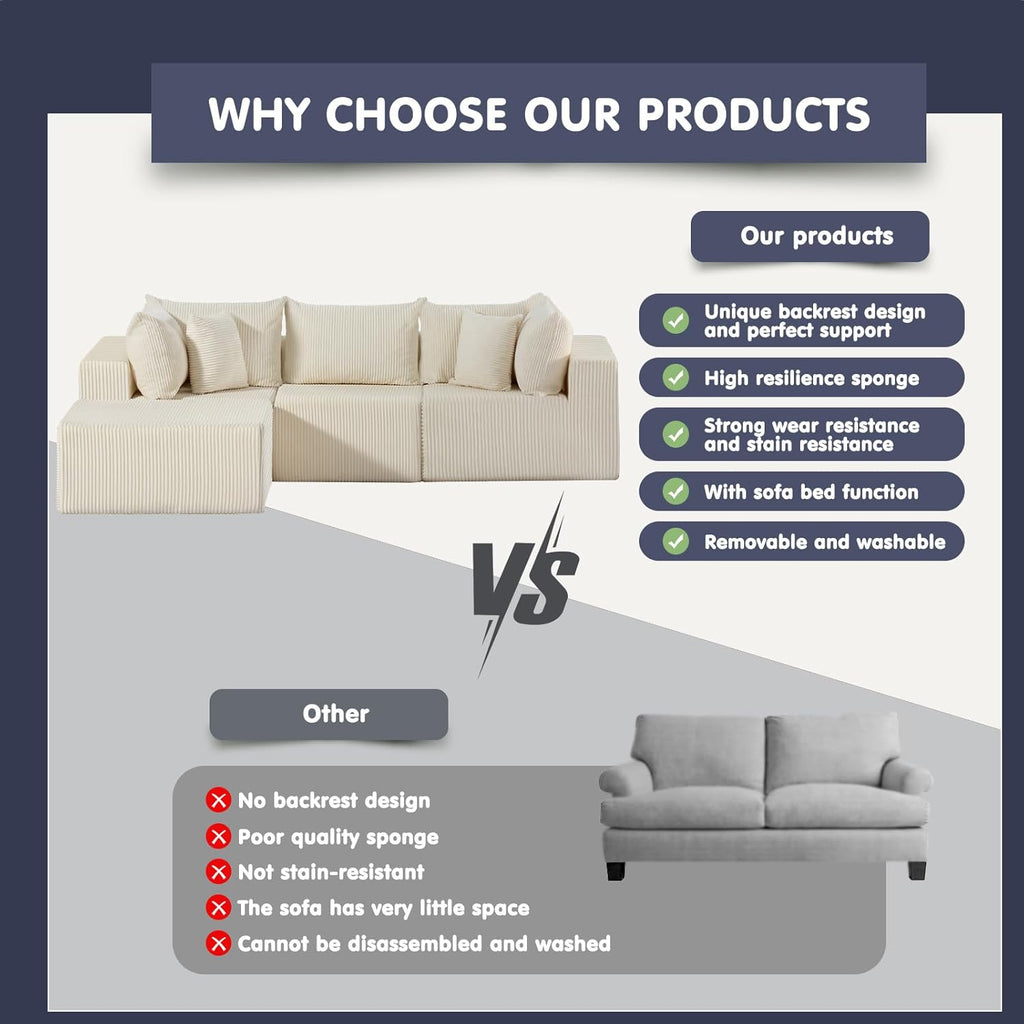 #A02 (Beige)104" Cloud Sectional Couch with L-Shape Chaise,4 Seat Couches for Living Room Bedroom