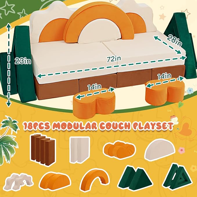 18PCS Modular Kids Play Couch - Junlge Theme