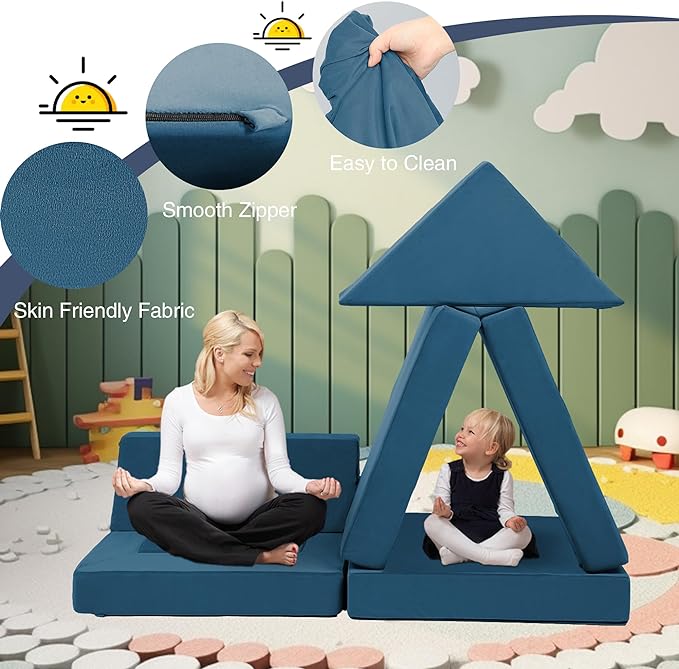 【K01】Blue 22Pcs Modular Kids Play Couch-Inspiring Child Creativity,Children Convertible Foam Sofa