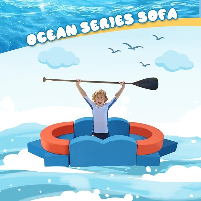 【K02】22Pcs Modular Kids Play Couch-Ocean Theme Modular Sofa for Inspiring Creativity