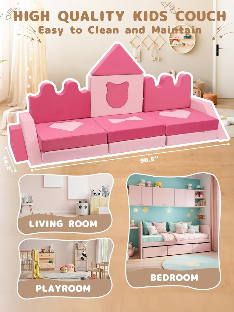 20Pcs Modular Kids Play Couch - Pink Kids Couch for Inspiring Child