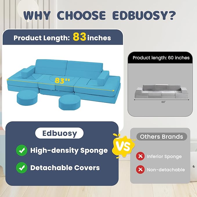 【K01】Baby Blue 22Pcs Modular Kids Play Couch-Inspiring Child Creativity,Children Convertible Foam Sofa