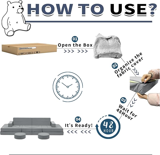 【K01】Grey 22Pcs Modular Kids Play Couch-Inspiring Child Creativity,Children Convertible Foam Sofa