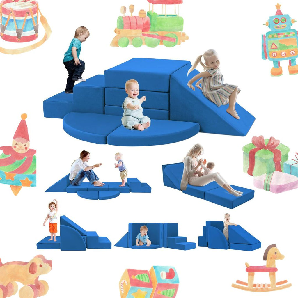 5pcs Modular Kids Foam Climbing Toddlers 1-3, Safety First Baby Climbing Blocks Indoor,Soft Play Toys for Infant, Ideal Crawling and Exploration Play Set for Baby Gym/Toddler Playground(Navy)