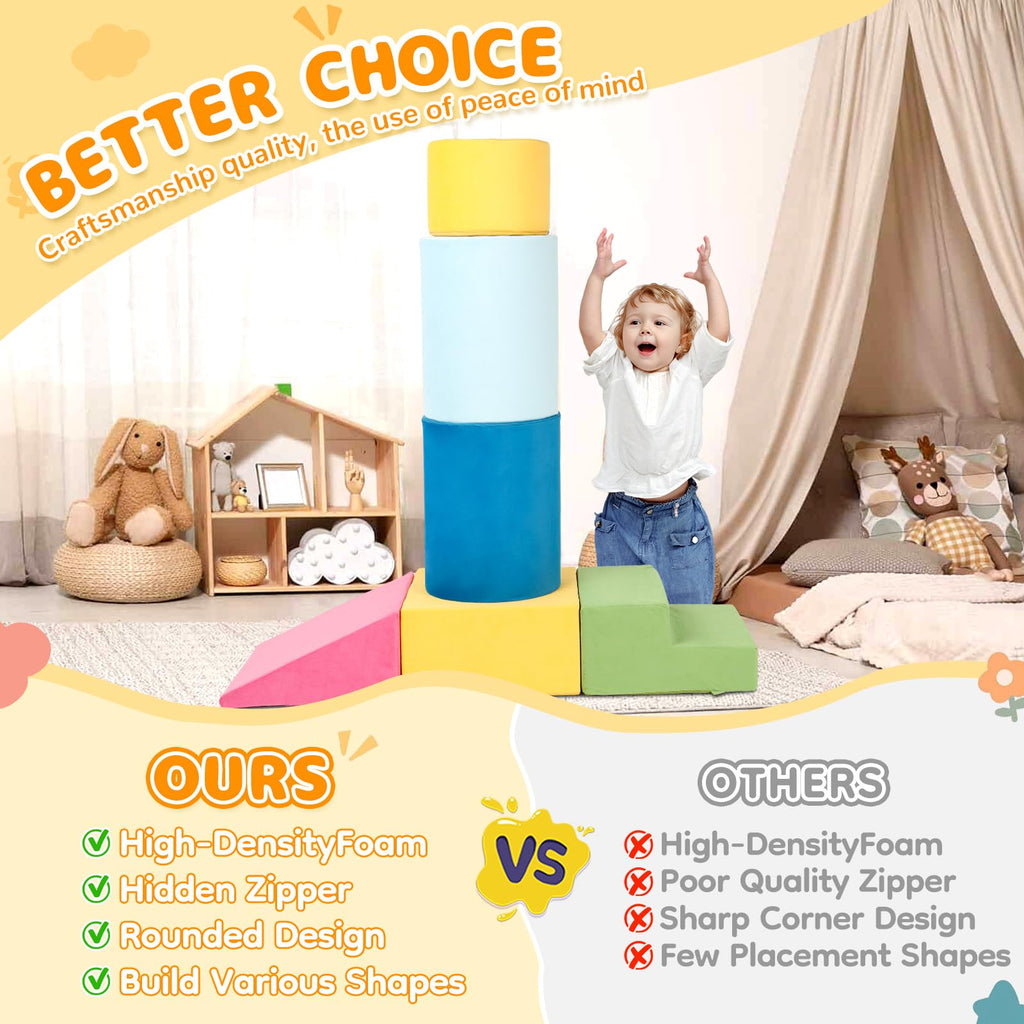 Edbuosy' 7-Piece Modular Kids Foam Climbing, Colourful Foam Climbing Blocks for Toddlers, Soft Play Climbing for Toddlers, Modular Crawling & Sliding Play Set