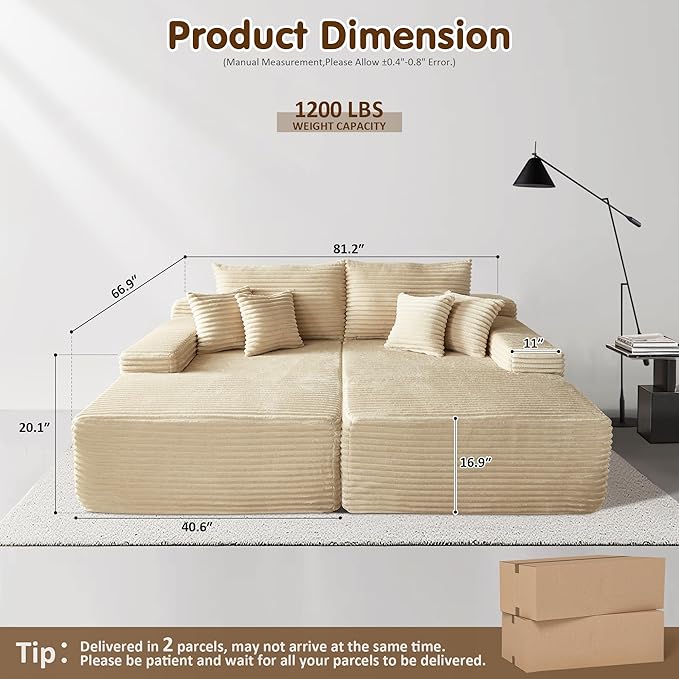 #M01 Oversized Sectional Double Cloud Plush Sofa Bed