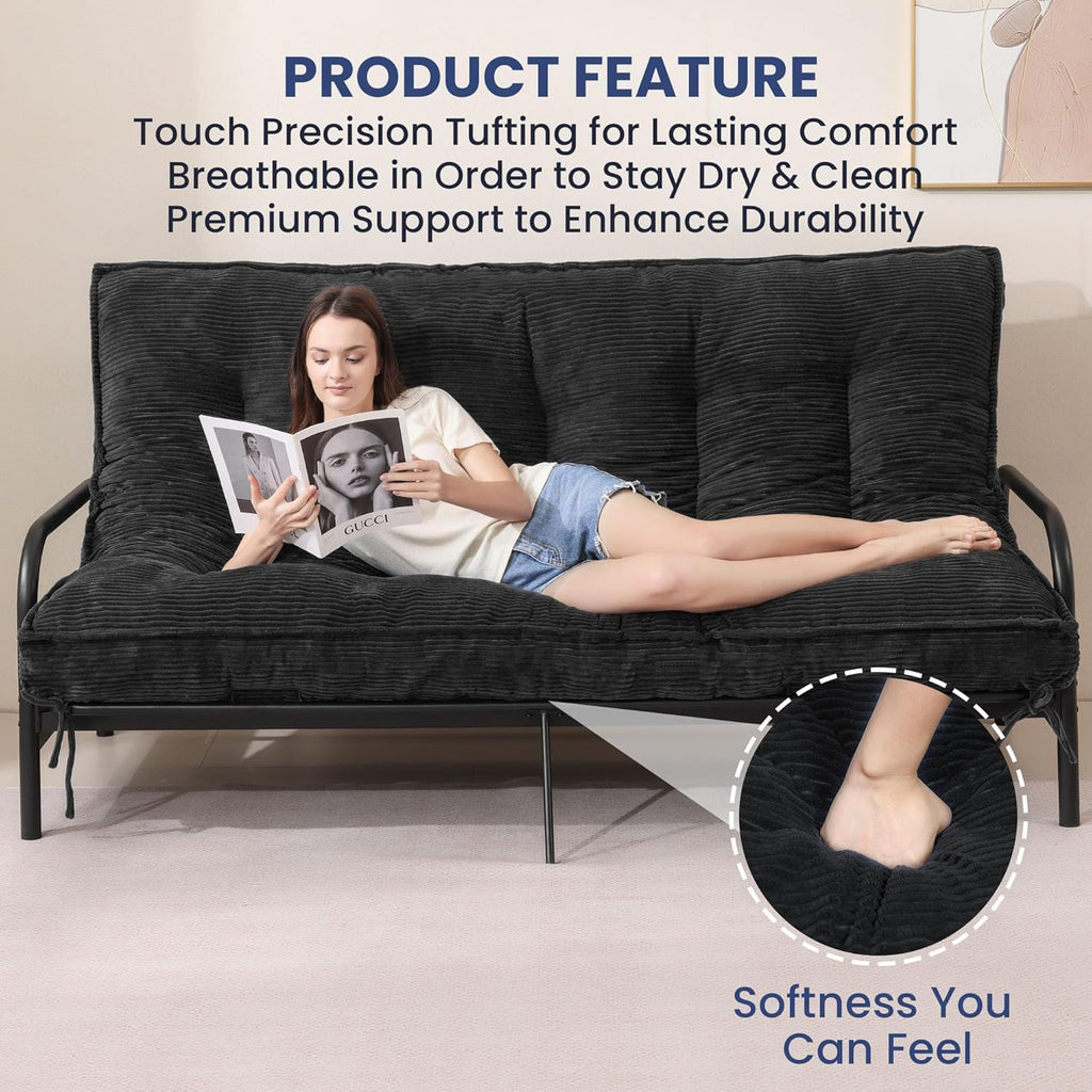 Black Futon Mattress Full Size, Extra Thick Sofa Bed Adults Foldable Mattress 8"