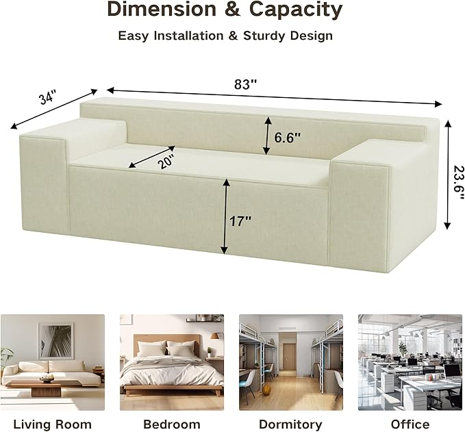 Cat-Scratch Resistant Linen Modern 3-Seater Sofa