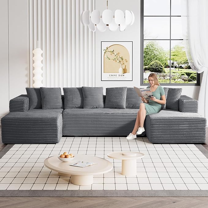 131" Modular Corduroy Sectional Couch, Luxury Couches for Living Room