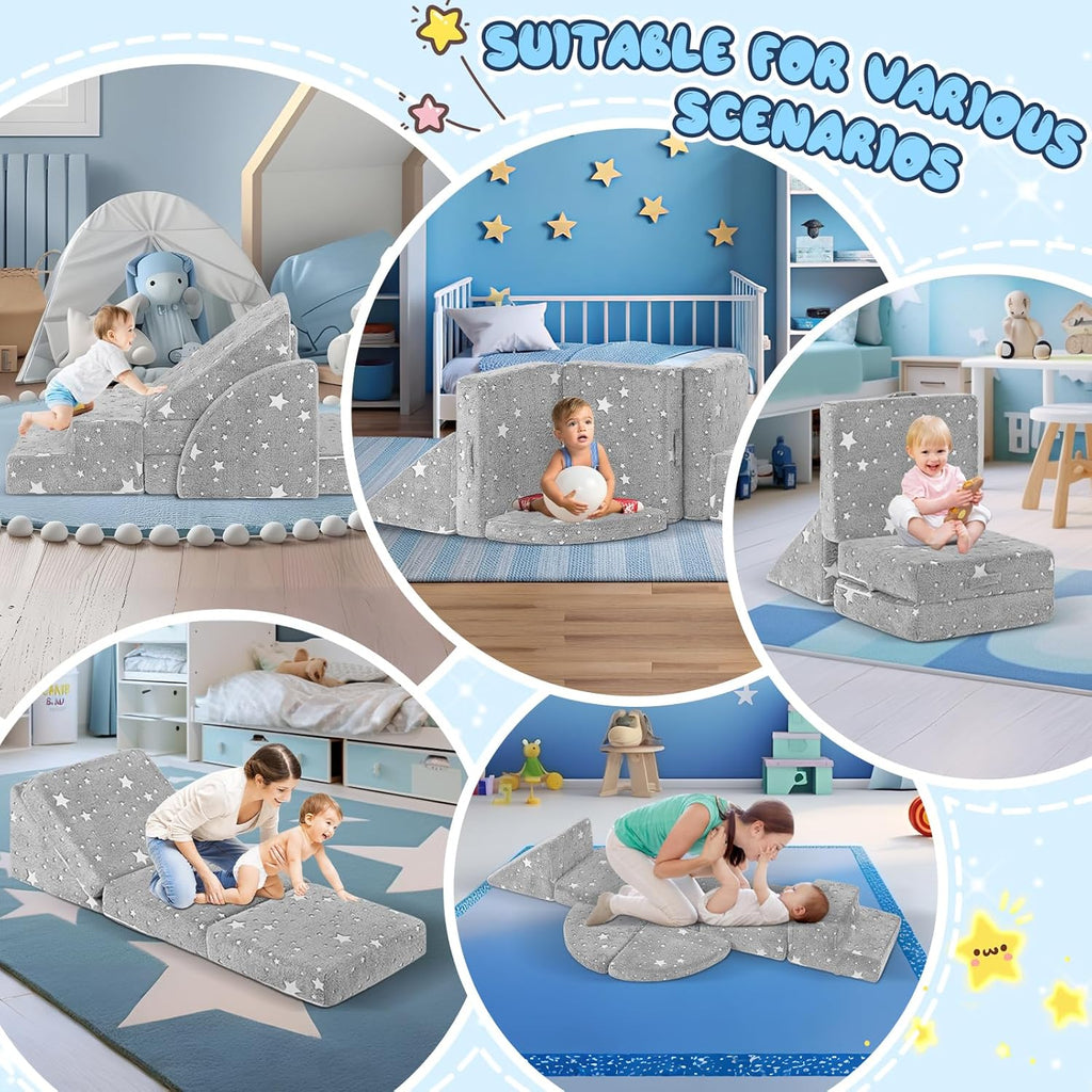 5pcs Modular Kids Foam Climbing for Toddlers 1-3, Safety First Baby Climbing Blocks Indoor,Soft Play Toys for Infant, Ideal Crawling and Exploration Play Set for Baby Gym/Toddler Playground(Star)