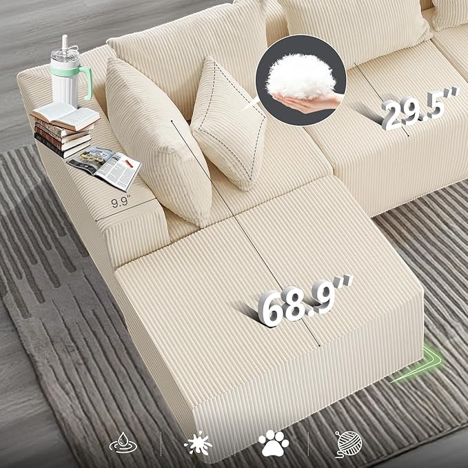 #A02 (Beige)104" Cloud Sectional Couch with L-Shape Chaise,4 Seat Couches for Living Room Bedroom