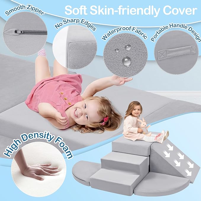 5pcs Modular Kids Foam Climbing for Toddlers 1-3, Safety First Baby Climbing Blocks Indoor,Soft Play Toys for Infant, Ideal Crawling and Exploration Play Set for Baby Gym/Toddler Playground