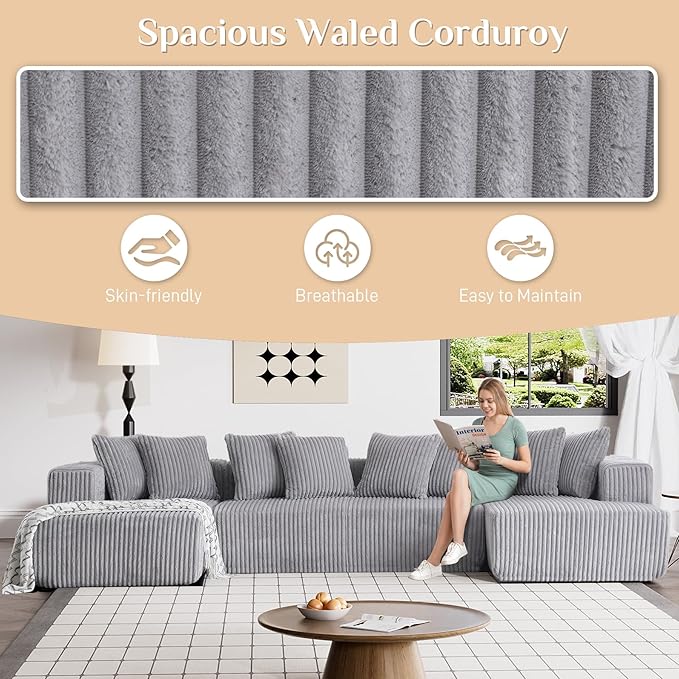 131" Modular Corduroy Sectional Couch, Luxury Couches for Living Room
