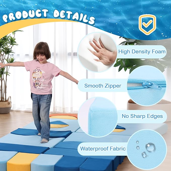 【K02】22Pcs Modular Kids Play Couch-Ocean Theme Modular Sofa for Inspiring Creativity