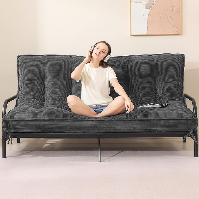 Grey Futon Mattress Full Size, Extra Thick Sofa Bed Adults Foldable Mattress 8"