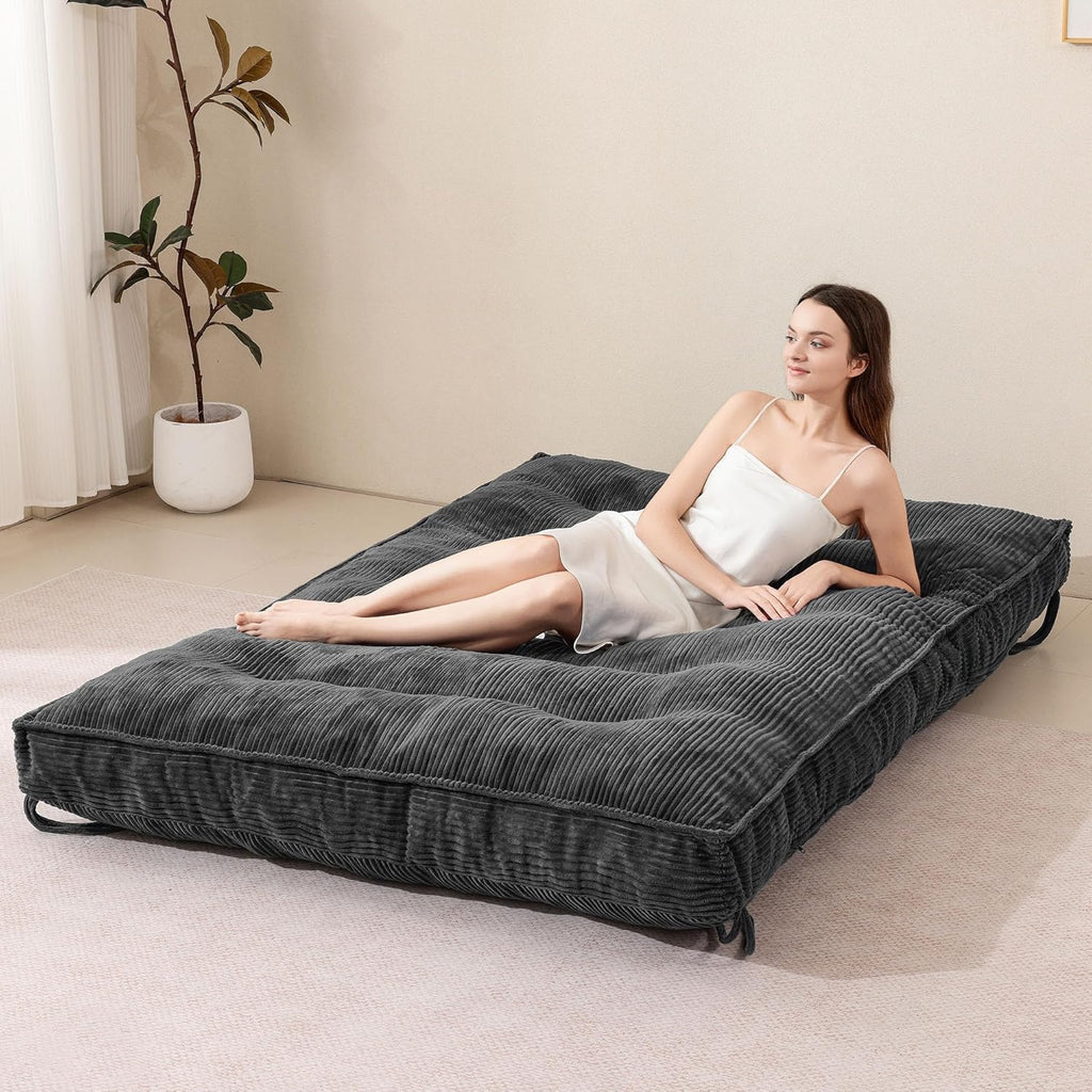 Grey Futon Mattress Full Size, Extra Thick Sofa Bed Adults Foldable Mattress 8"