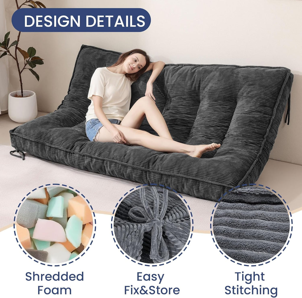 Grey Futon Mattress Full Size, Extra Thick Sofa Bed Adults Foldable Mattress 8"