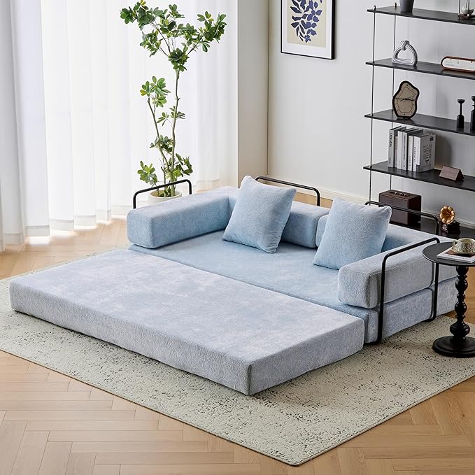 #S10 Chenille Folding Mattress Sofa Convertible Floor Sofa Bed
