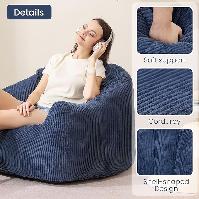 Blue Shell Lazy Sofa with Footstool,Comfortable Plush Adult Reading Chair