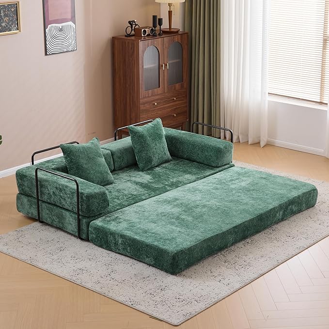 #S10 Chenille Folding Mattress Sofa Convertible Floor Sofa Bed