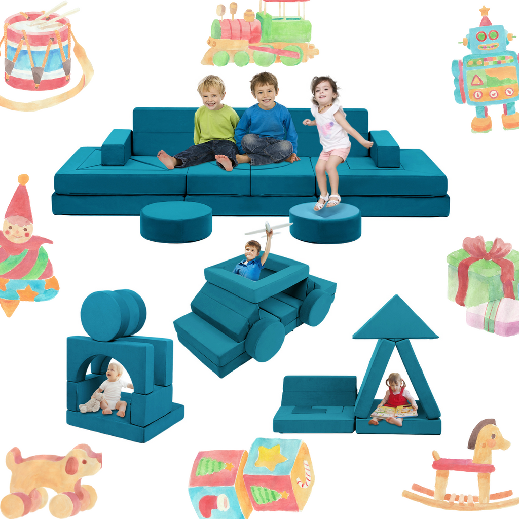 22Pcs Modular Kids Play Coach - Kids Couch for Playroom Bedroom Living Rooms Toddler Sofa for Inspiring Child Creativity，Children Convertible Foam Sofa
