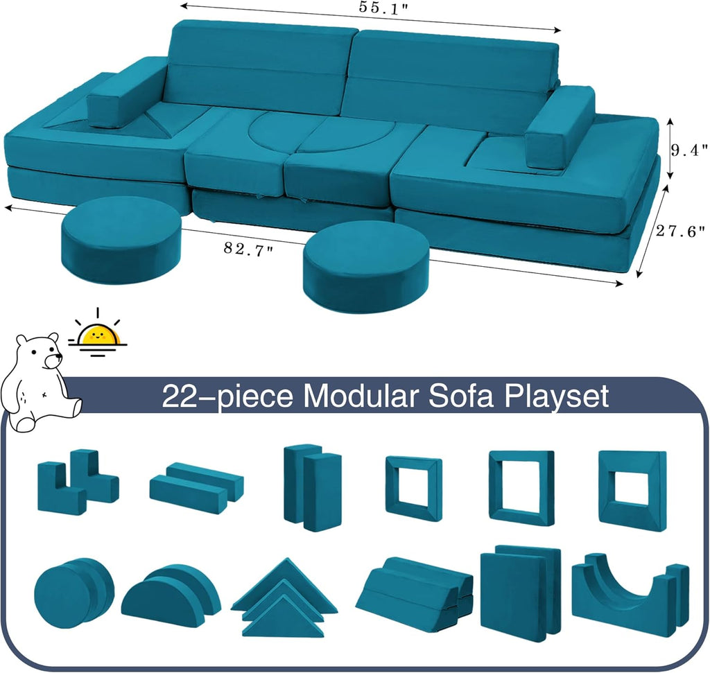 22Pcs Modular Kids Play Coach - Kids Couch for Playroom Bedroom Living Rooms Toddler Sofa for Inspiring Child Creativity，Children Convertible Foam Sofa