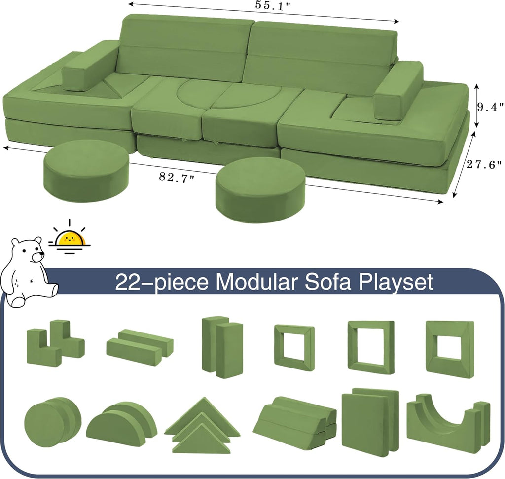 22Pcs Modular Kids Play Coach - Kids Couch for Playroom Bedroom Living Rooms Toddler Sofa for Inspiring Child Creativity，Children Convertible Foam Sofa