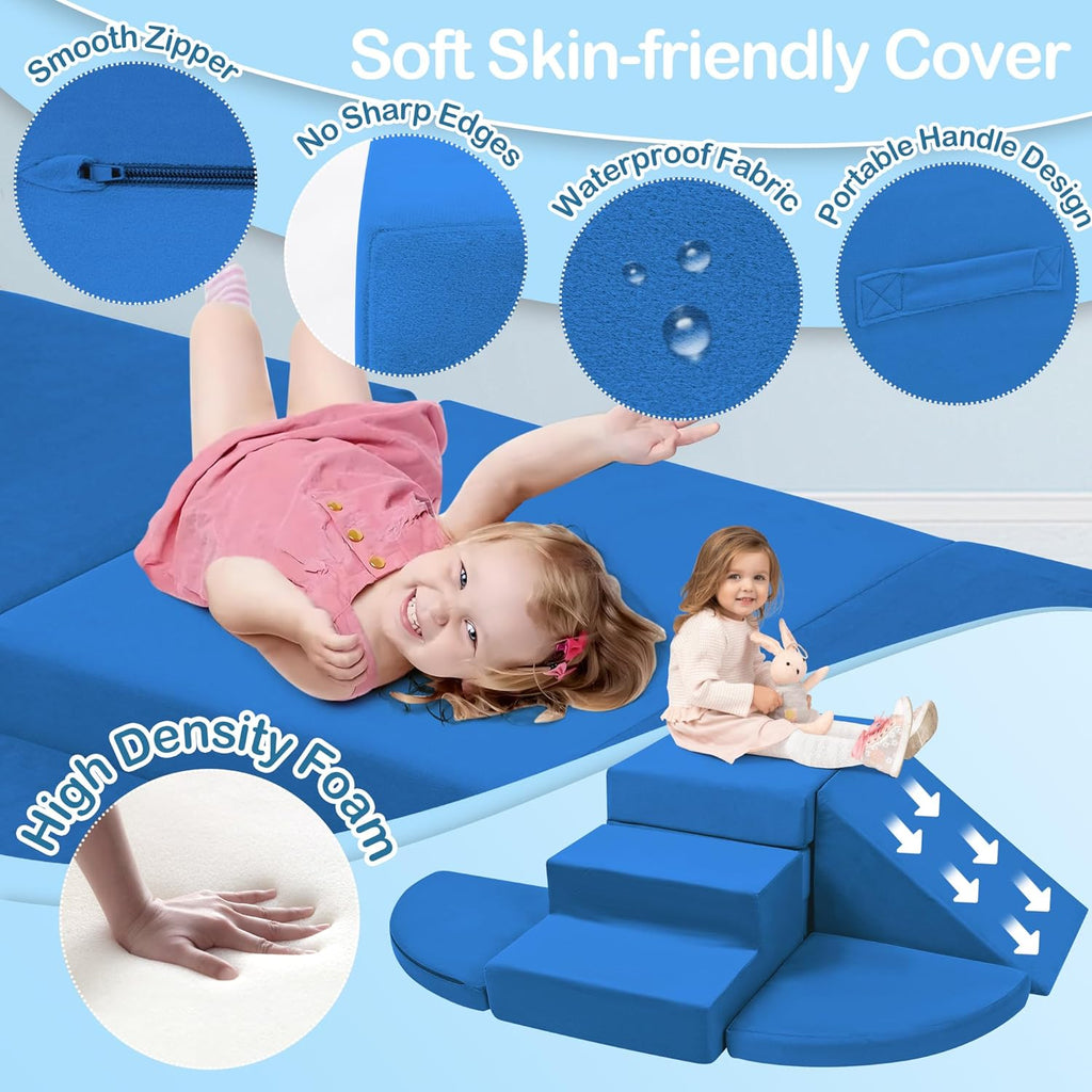 5pcs Modular Kids Foam Climbing Toddlers 1-3, Safety First Baby Climbing Blocks Indoor,Soft Play Toys for Infant, Ideal Crawling and Exploration Play Set for Baby Gym/Toddler Playground(Navy)