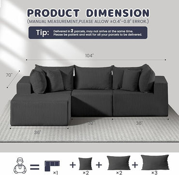 #A02 (Black)104" Cloud Sectional Couch with L-Shape Chaise,4 Seat Couches for Living Room Bedroom