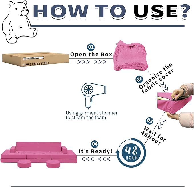 【K01】Light Purple Pink 22Pcs Modular Kids Play Couch-Inspiring Child Creativity,Children Convertible Foam Sofa