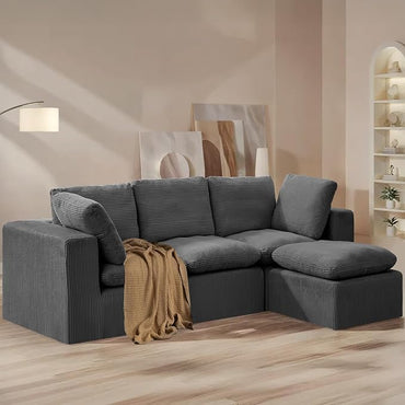 #A01 Grey L-Shaped Couch Modular Sectional Sofa,3 Seat Comfy Cloud Couch Chaise, with Sponge Cushion