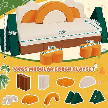 18PCS Modular Kids Play Couch - Junlge Theme