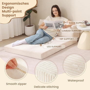 Beige Folding Sleeper Sofa Matress with Pilow Foldable,2 in 1 Pull Out Loveseat Sofa Portable Chair Bed